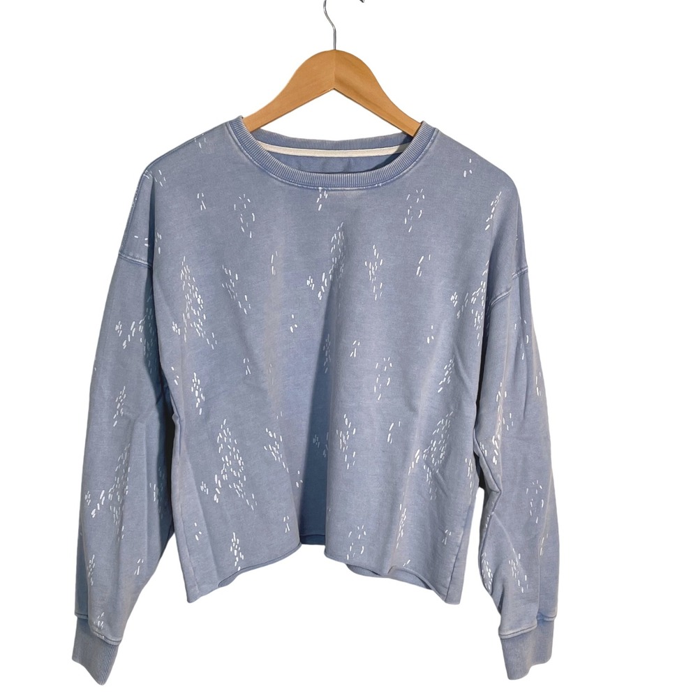 Thread Supply Blue Denim Splash Print Pullover Sweatshirt Women's Size S